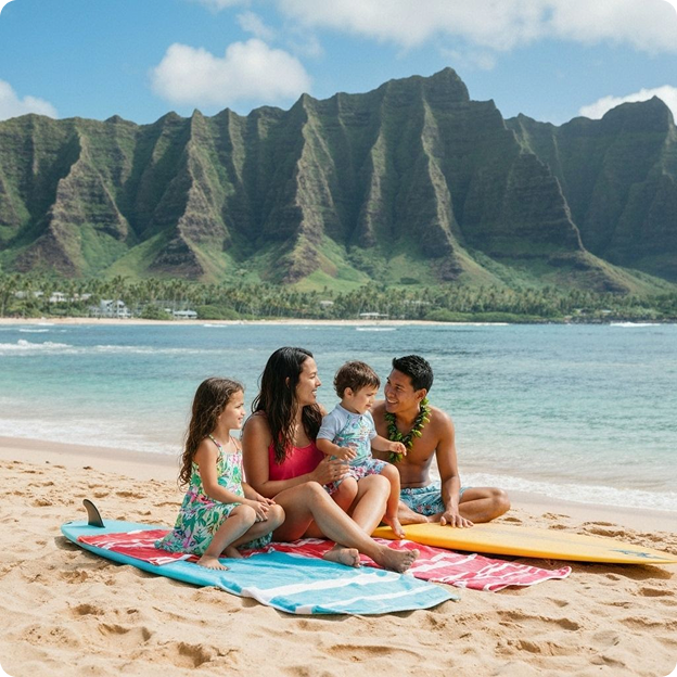Hawaiian family enjoying time together on the beach